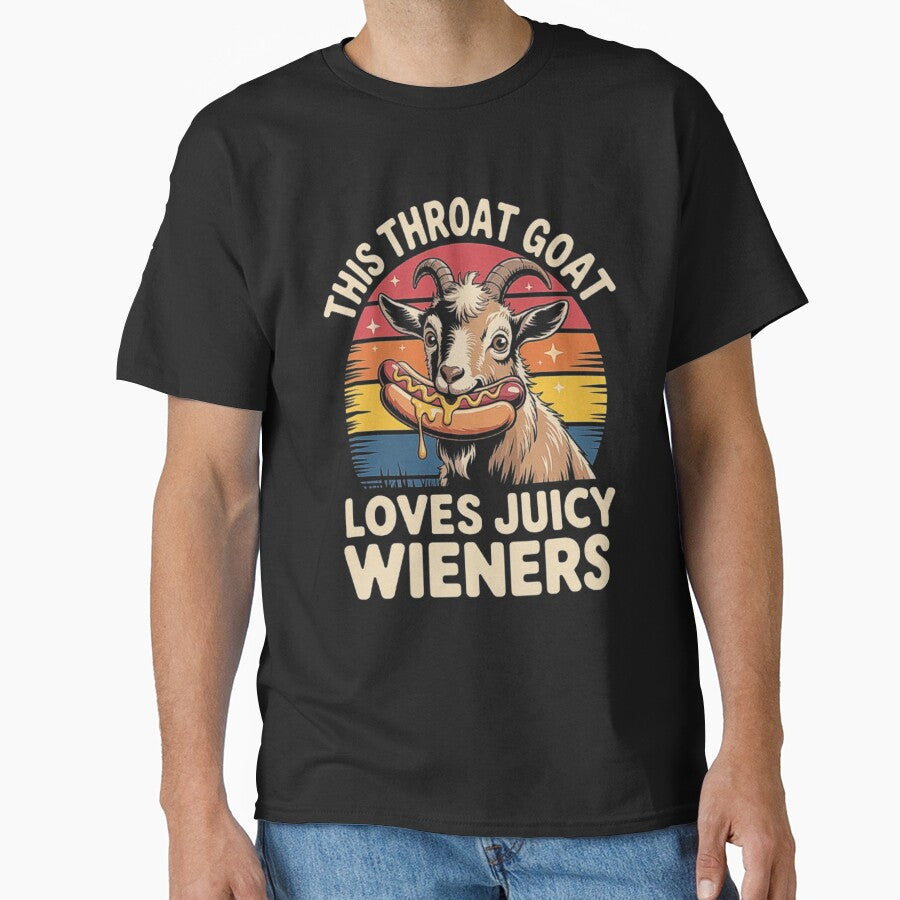 Funny Retro Goat Design with Hot Dog – Throat Goat Juicy Wieners Humor by love3617