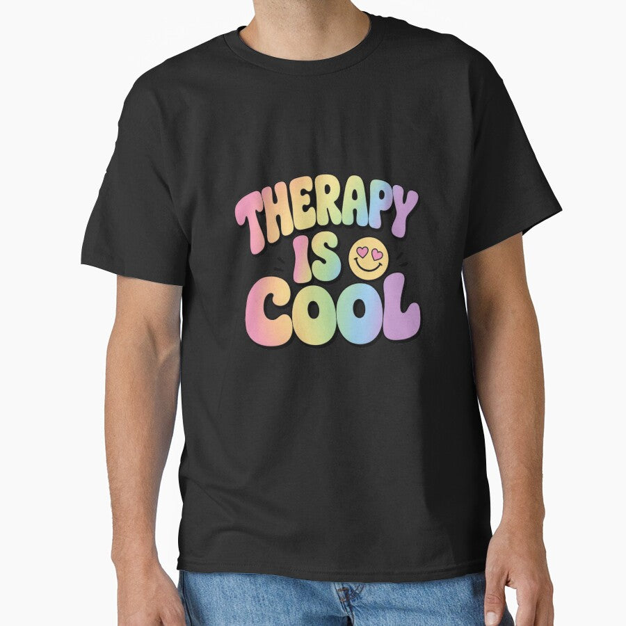 Therapy Is Cool retro 90s bubble letters mental health gift by language-des