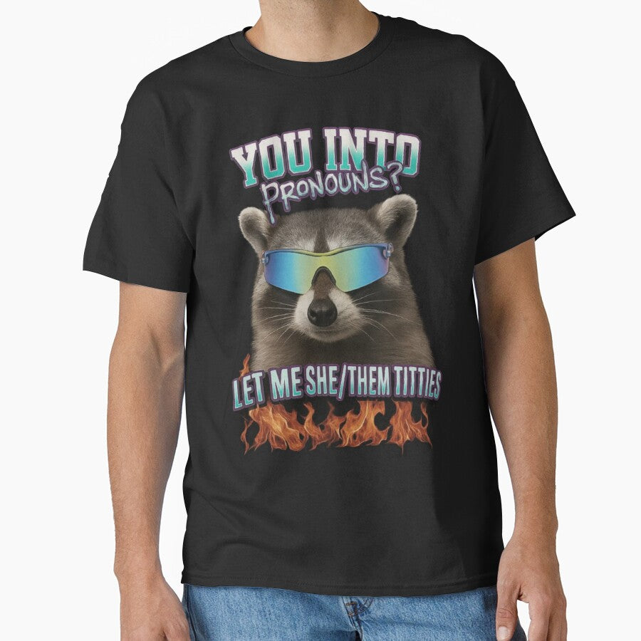 Stylish Pronouns Design – Funny Raccoon Art, Inappropriate Humor, Ironic Meme Gift for Her, Women, Men, and Girls by love3617