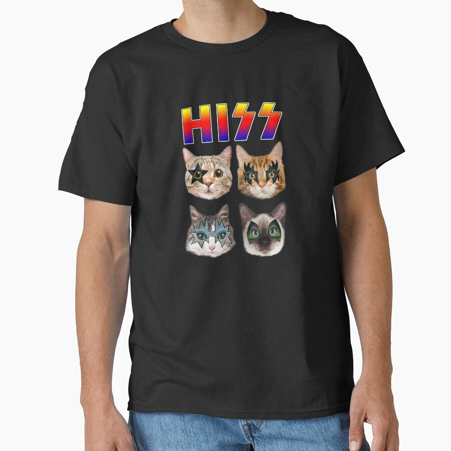 Hiss Funny Cats Kittens Rock Rockin Short Sleeve T-shirt Gift Tee Pun by Othinus