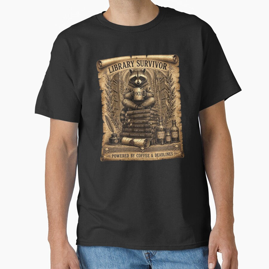 Library Survivor Funny Raccoon Student Design by thoughtswear