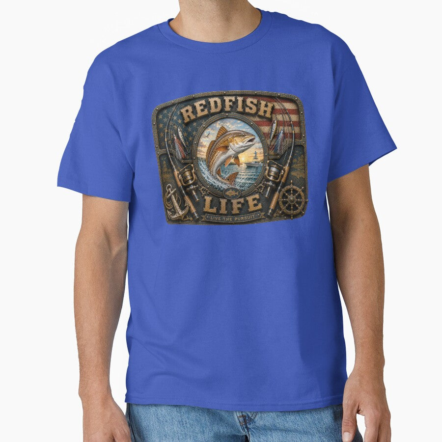 Redfish Life Live the Pursuit Saltwater Fishing American Flag Coastal Fishing Wall Art by artistwill