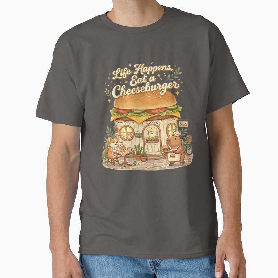 Life Happens, Eat a Cheeseburger | Cute Tiny Cheeseburger Café | National Cheeseburger Day Sticker by CreativeNest Prints