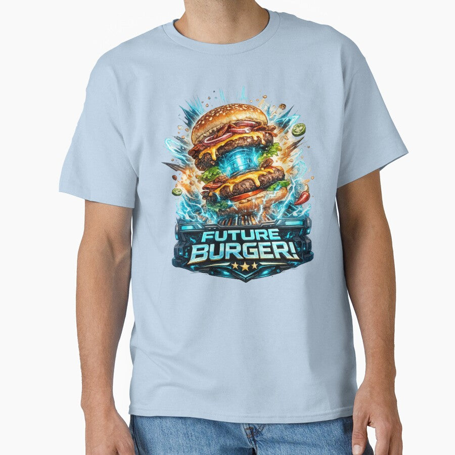 Future Burger: Cyberpunk Tech Neon Blue Sci-Fi Design by irfanshikh