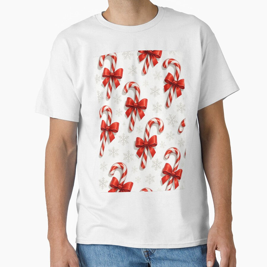 Candy Cane Christmas Pattern with Red Bows and Snowflakes by Buzzink