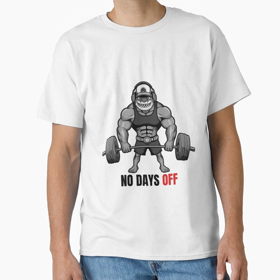 No days OFF - Buff Shark Workout Motivation – Funny Gym Cat Workout Design by Iron Mind Club