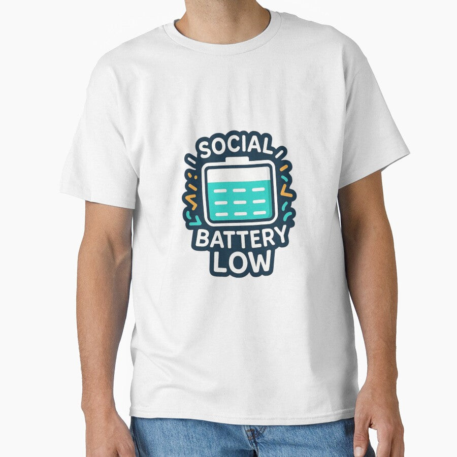Social Battery Low Funny Introvert T-Shirt by echoink-studio