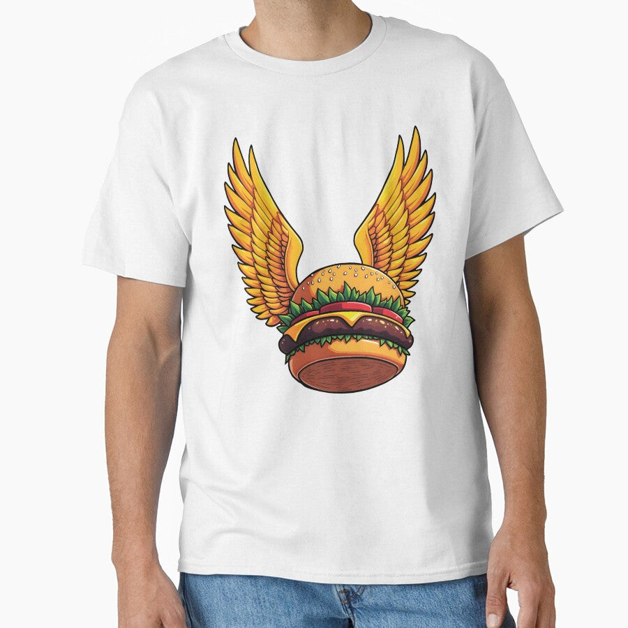Flying Burger with Golden Wings: Magical Comic-Style Art by WAUZ
