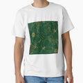 Elegant Green Gold Roses Floral Line Drawing by NdesignTrend