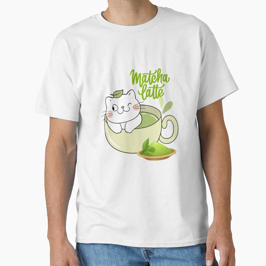 Matcha latte cup and cute cat by Sandeeday