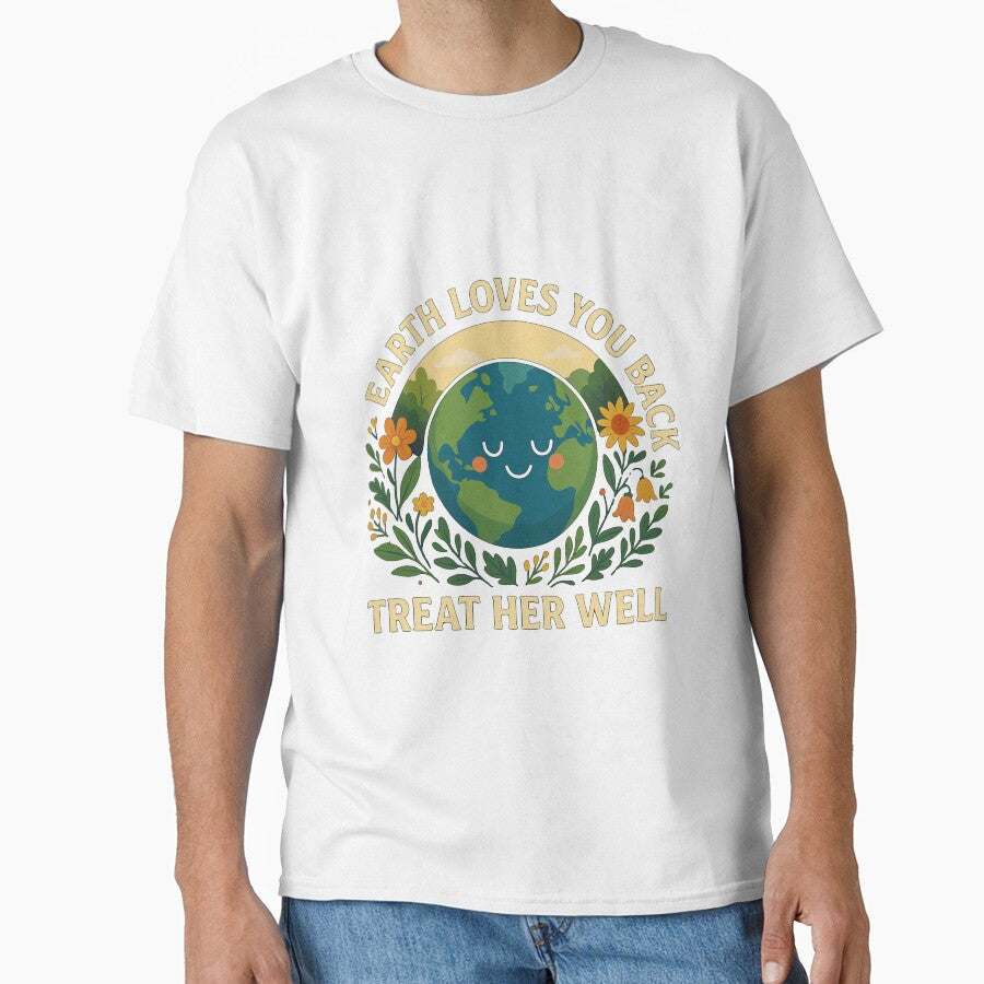 Earth Loves You Back T-Shirt – Positive Eco Message Tee for Nature Lovers by Mythic Tide