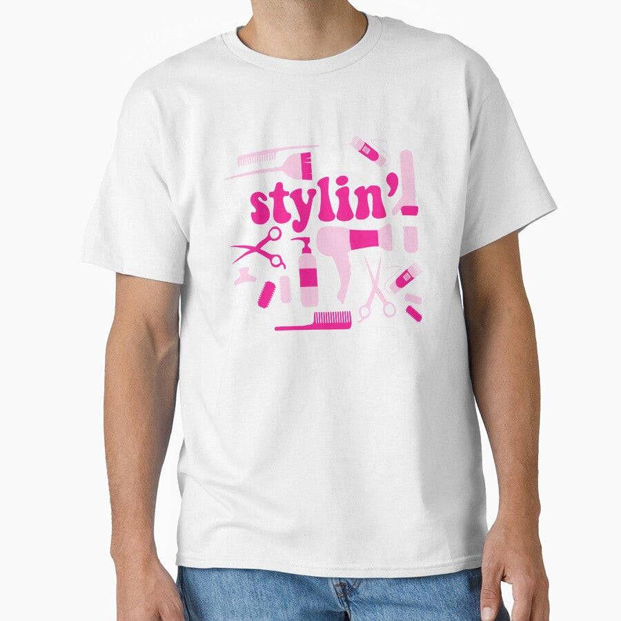 Stylin' Pink Hair Stylist Salon Barber Curling Iron Blow Dryer Styling Tools by Art by Jess