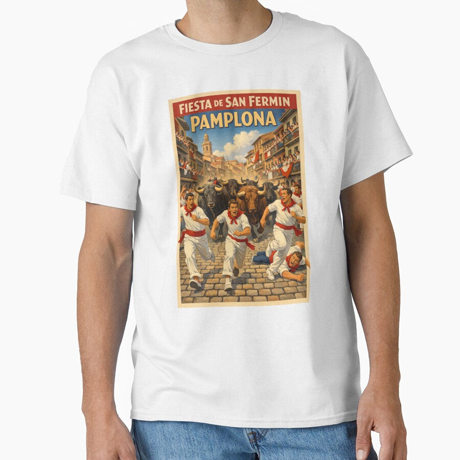 Running of the Bulls Pamplona! Vintage Retro Design by VintageImageInc