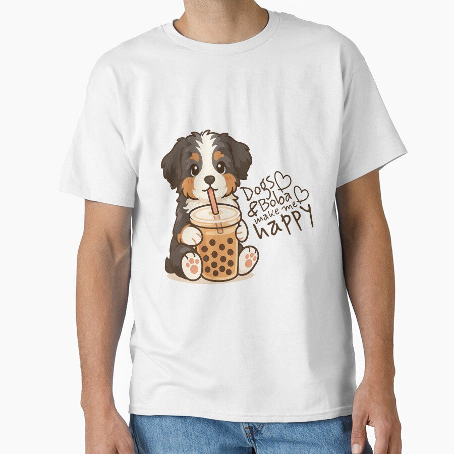 Dogs and Boba Make Me Happy - Cute Aussie Doodle & Bernedoodle Puppy by Balasan