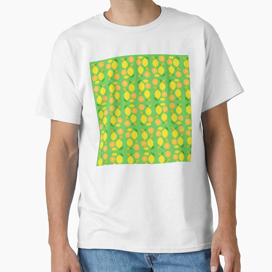 Citrus Geometry – Lemons and Oranges on Green Grid by Asbiell
