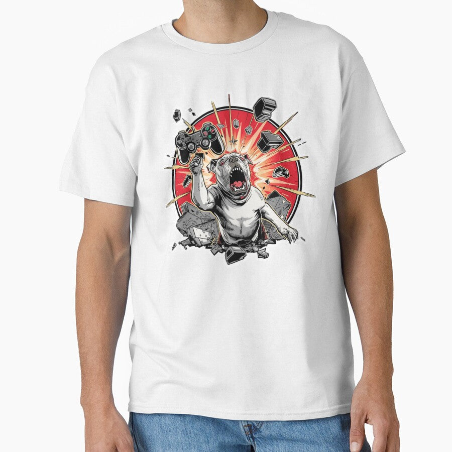 Angry Gamer Bulldog Smashing Controller Funny Art Print by Sky-bully