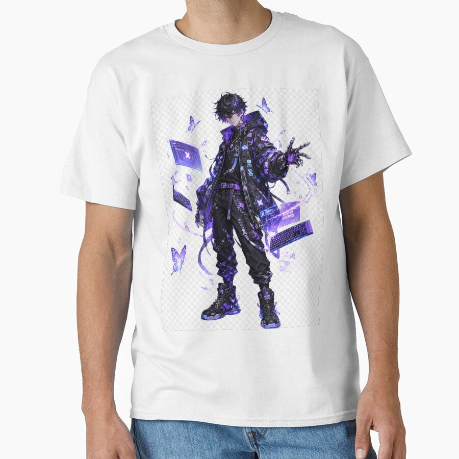 Cyber Hacker Boy Neon Purple Anime Tech Aesthetic by Sticleg