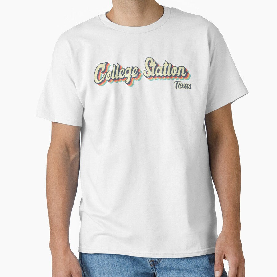 College Station city Texas Retro Vintage 70s rainbow by Teelogic