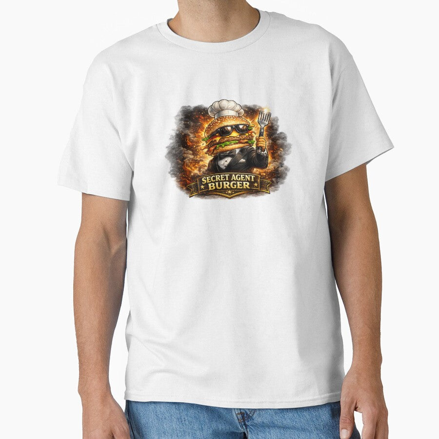 Secret Agent Burger Funny Spy Cheeseburger Vintage Graphic T-Shirt by irfanshikh