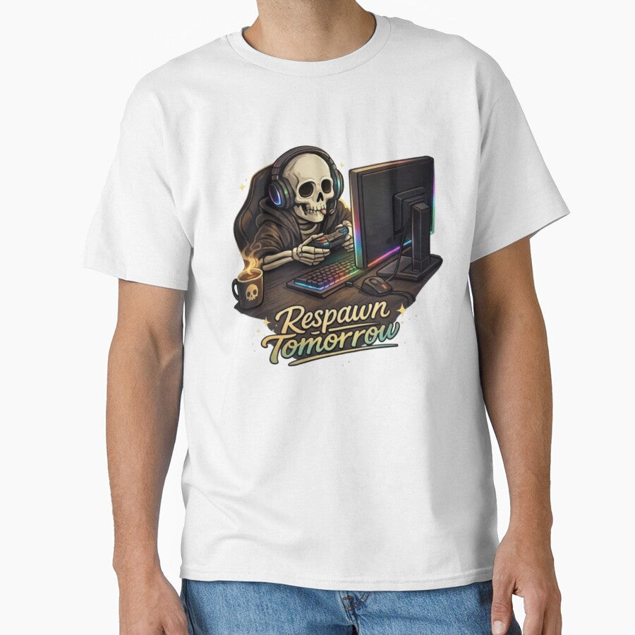 Respawn Tomorrow Skeleton Gamer – Funny Sleep Deprived Gaming Quote Graphic by Northern Glow Art