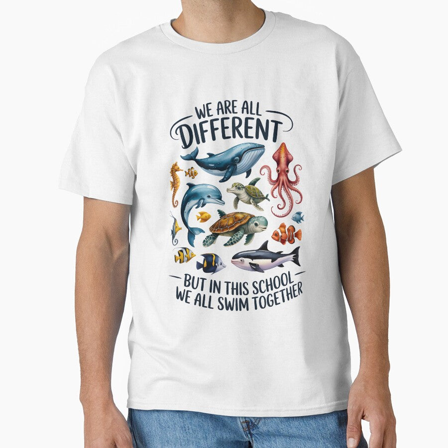 We Are All Different But Swim Together – Ocean Animals Teacher Art Back to School by SlocifieShop