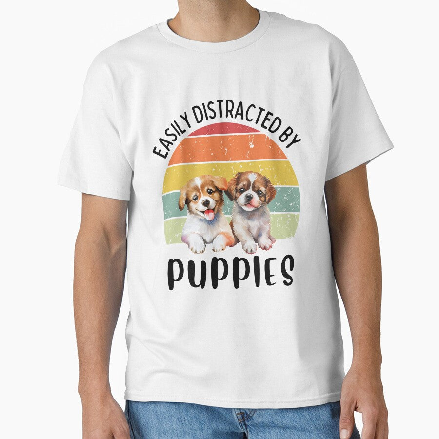 Easily distracted by puppies Retro sunset design - black text by 29Bumblebee