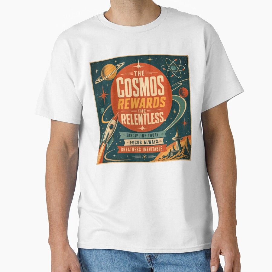 The Cosmos Rewards the Relentless — Vintage Sci-Fi Motivation by ForeverPrintsOK