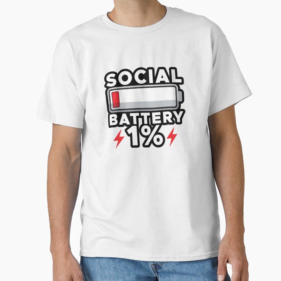 Social Battery 1% Funny Low Energy Sticker | Introvert Meme Battery Design by wisnubayuaji