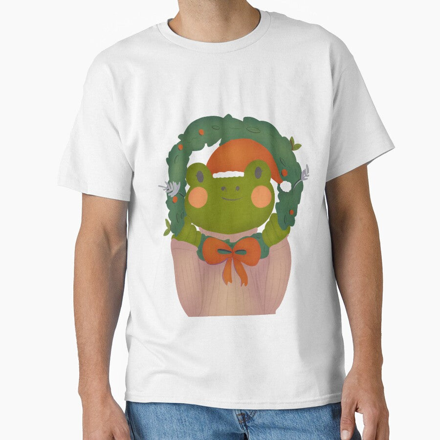 Winter christmas frog with a wreath and santa hat by jadefujiwara