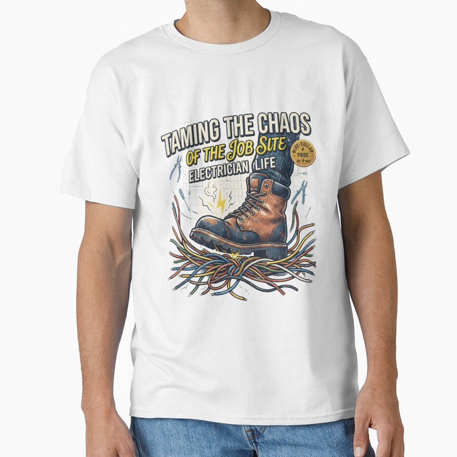 Vintage Electrician Shirt, Work Boot on Wires Design, Funny Electrician Gift by Flownow