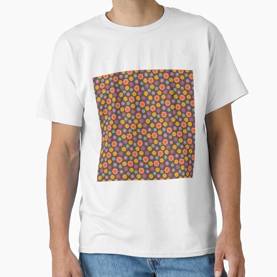 Retro floral groovy pattern in orange and brown by ReneMagritteArt