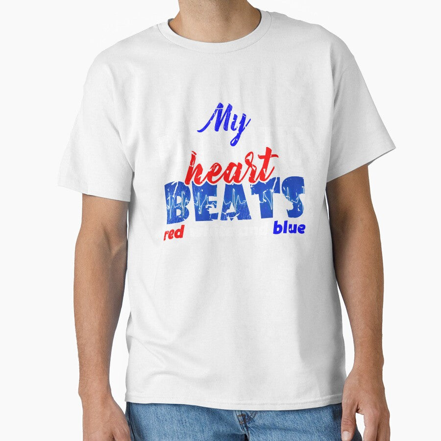 My Patriotic Heart Beats Red White and Blue T-Shirt by AllStarMerch