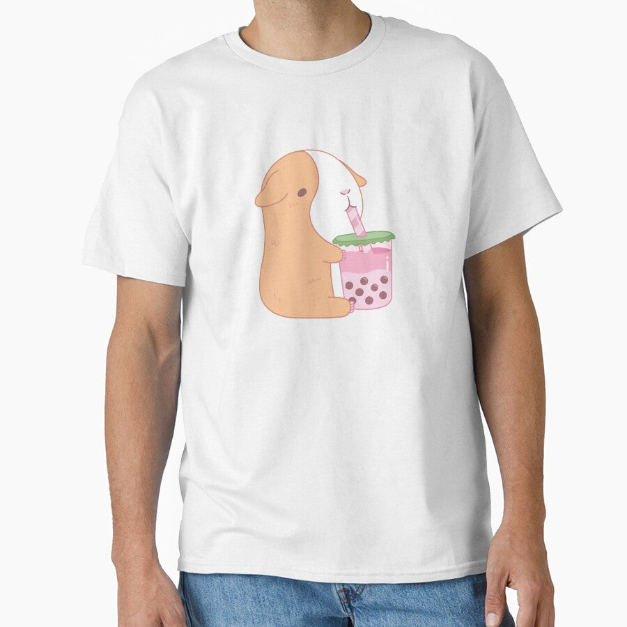 Cute Orange Guinea Pig Drinking Strawberry Bubble Tea by rustydoodle