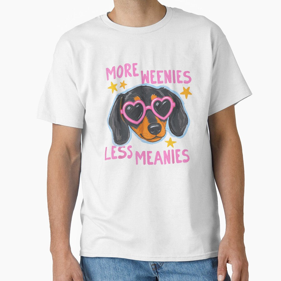 More Weenies Less Meanies Funny Dachshund Dog Lover Heart Sunglasses Retro Pink by River Silva