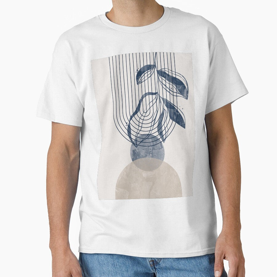 Mid-century modern botanical, lines and shapes in blue and beige C by ArticraftShop