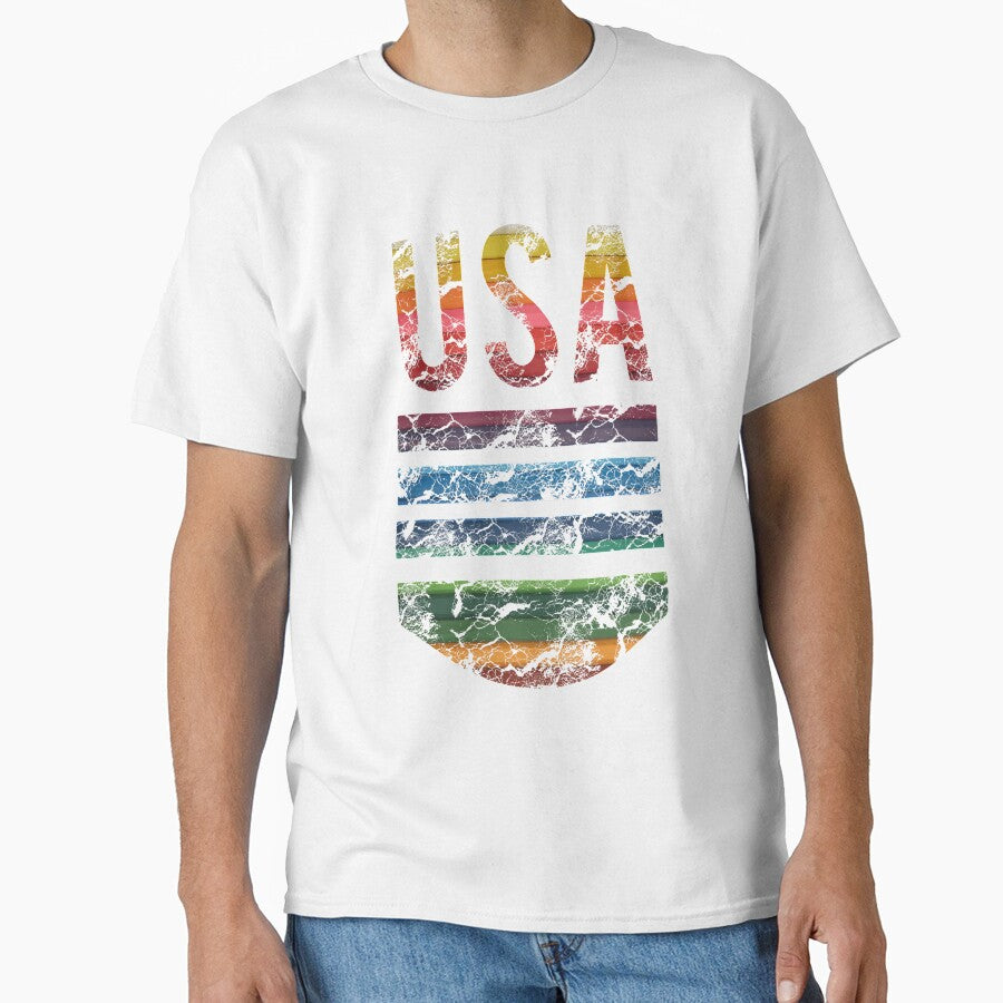 USA Emblem T-Shirt | Rainbow Color Design Tee by AllStarMerch