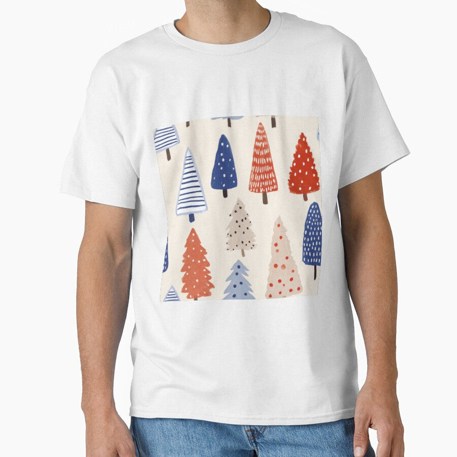 Playful Hand-Painted Christmas Trees Seamless Pattern in Red and Blue by dawnleblanc55