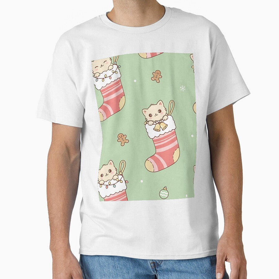 Christmas Cat Pattern, Cute Kitten in Stocking, Holiday Pet Gift, Cozy Winter Cats, Festive Animal Design by ArtDesignTp
