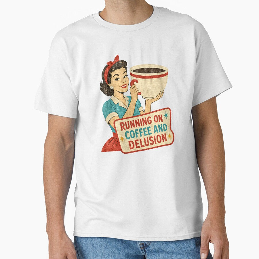 Running on Coffee and Delusion | Funny Retro Coffee Lover Vintage Pin Up Design by Fernhaven