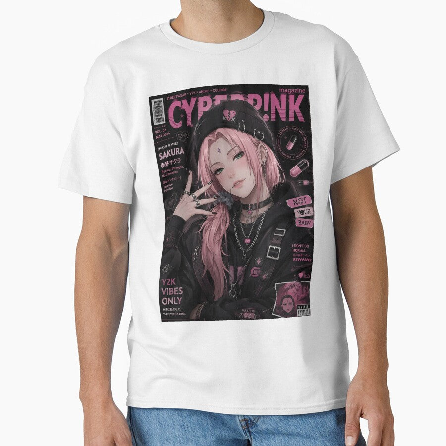 Sakura | Pink Cyber Streetwear Girl | Y2K Anime Aesthetic Magazine Cover Art by Dyan4