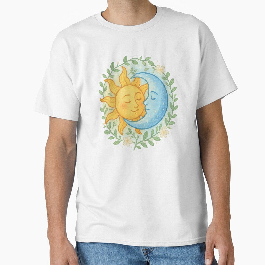 Sun & Moon Embrace | Celestial Lovers Sticker & Golden Feminine Wall Art Printable by HerDreamCodes