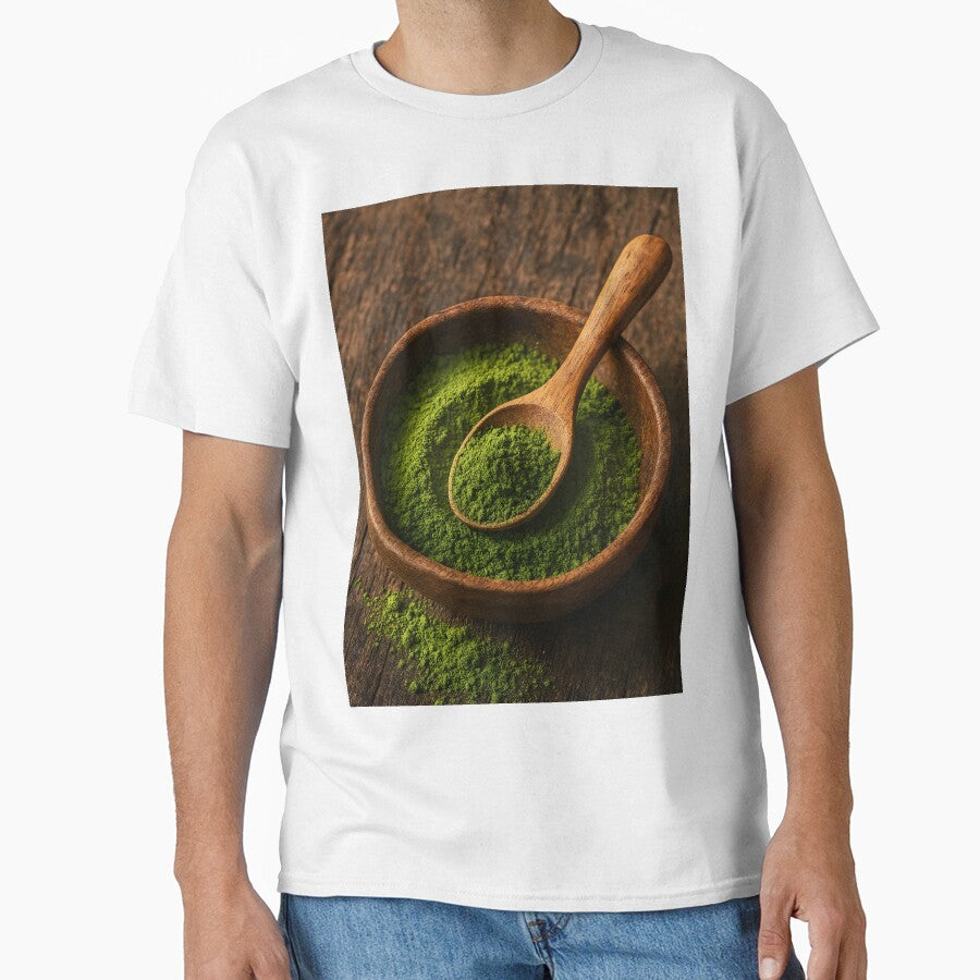 Green Matcha Powder in Small Wooden Bowl with Spoon – Superfood Close-Up by EmeraldeaArt