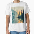 Minimalist Mountain Lake Forest Sunset Reflection Art by NicolasGlowArt