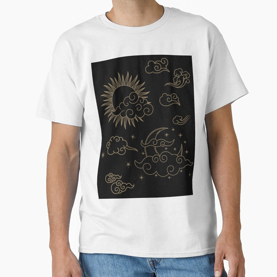 sun and moon celestial abstract line art by cutecrazytshirt