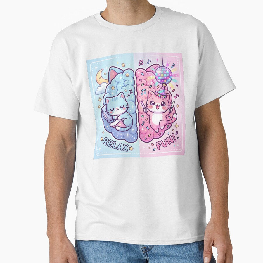 "Two Moods Cat Brain – Sleep vs Party | Kawaii Pastel Split Brain Cute Cat" by Arobinoz