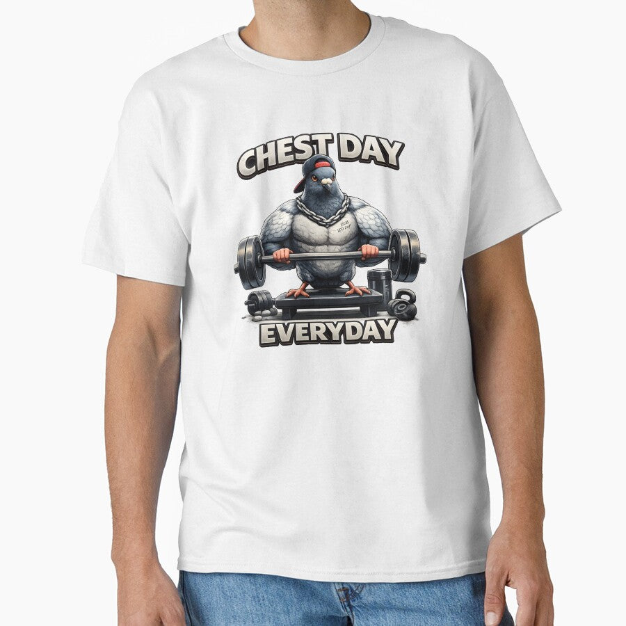 Chest Day Everyday – Gym Bro Pigeon Fitness Humor Design by OPixStudio