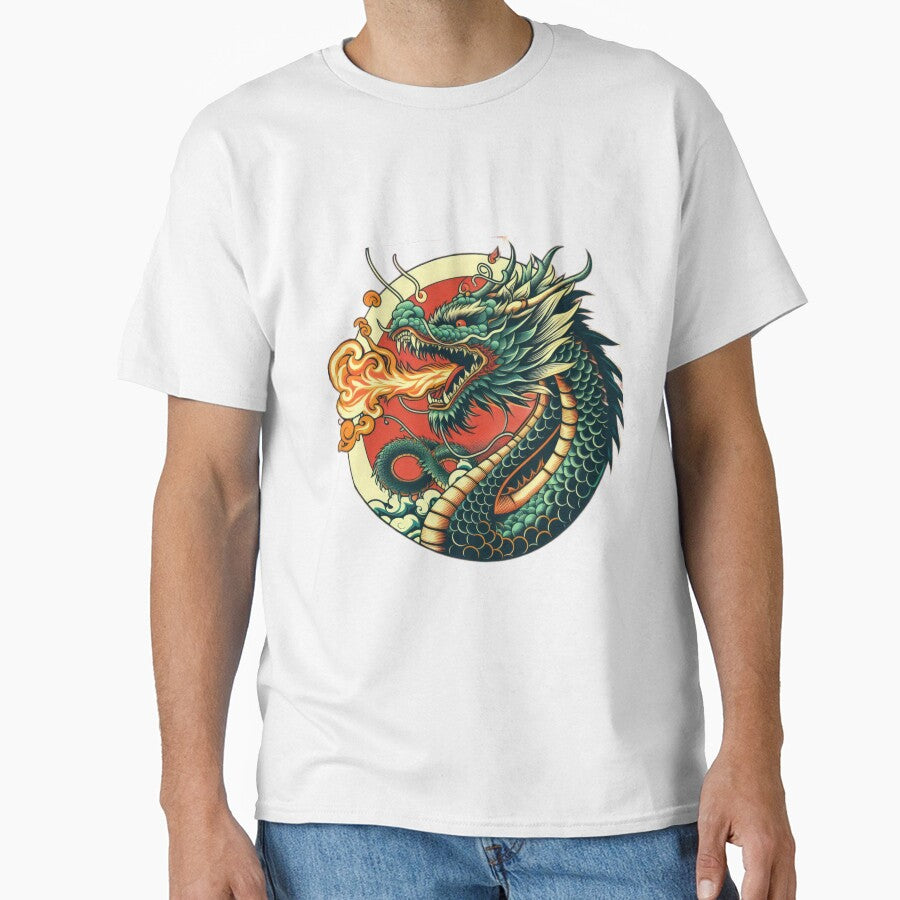 vintage Fiery green dragon breathing fire by Expressions-Sel