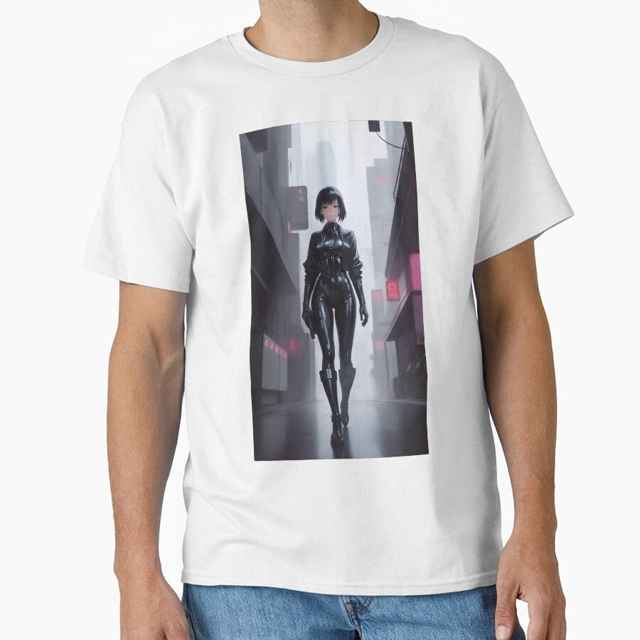 Cyberpunk Woman Walking Through Neon City by D6rkT3chDemon