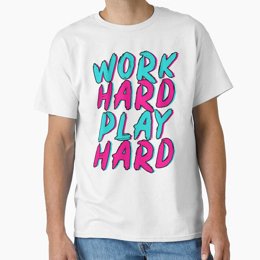 Work Hard Play Hard Neon Brush Lettering Design by EichStore