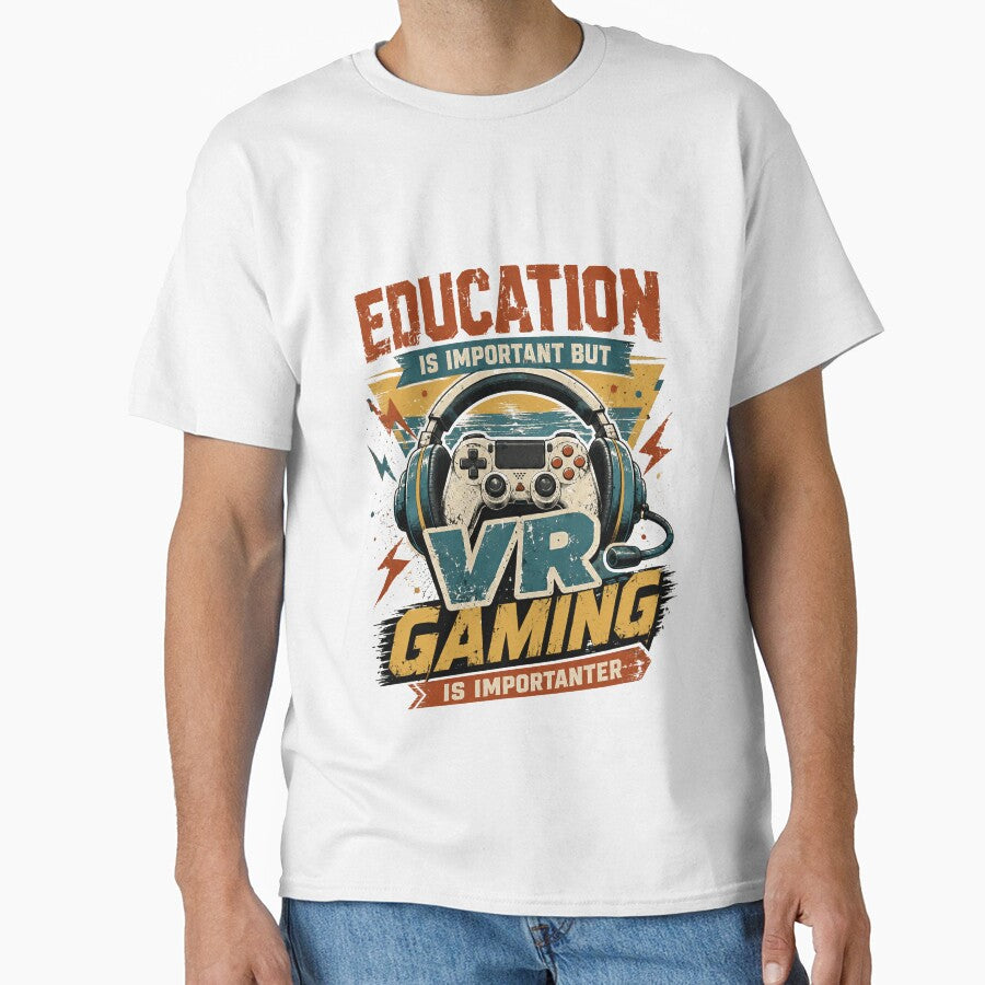 Education Is Important But Vr Gaming Is Importanter Funny Gamer Virtual Reality Player by SkeletonsDanger